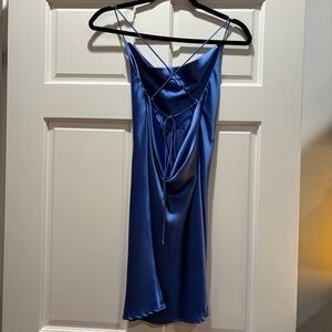 NWT Zara Deep Blue Cowl Neck Mini Dress Size Medium